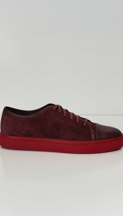 Leather and Suede Court Sneakers - Burgundy Red - Ron Tomson