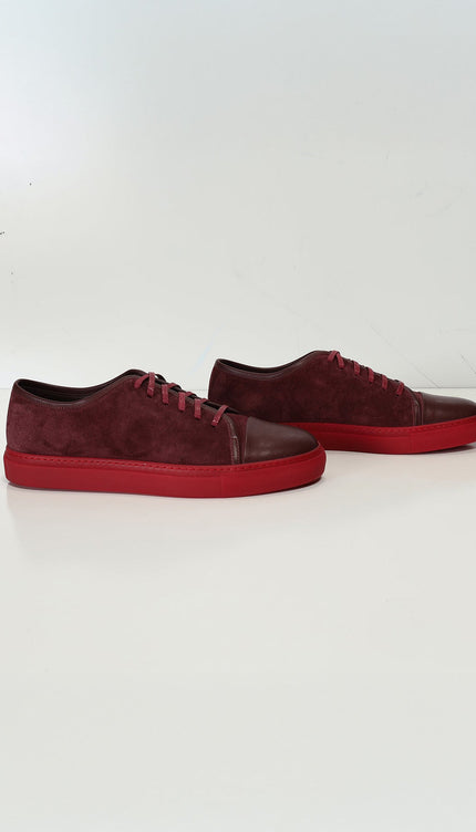 Leather and Suede Court Sneakers - Burgundy Red - Ron Tomson