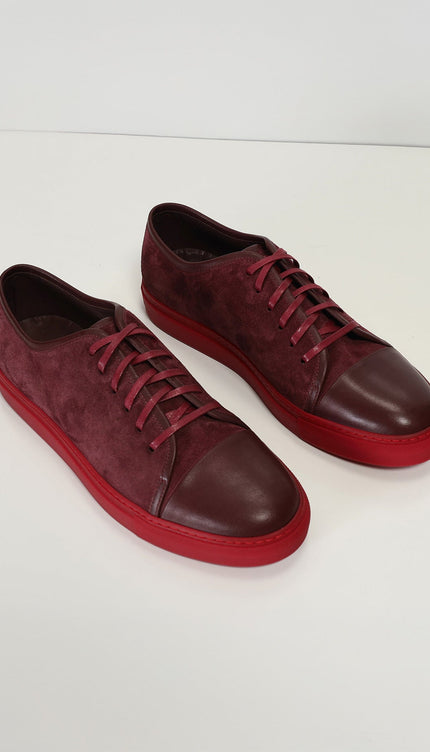 Leather and Suede Court Sneakers - Burgundy Red - Ron Tomson