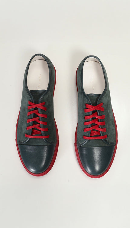 Leather and Suede Court Sneakers - Green Red - Ron Tomson