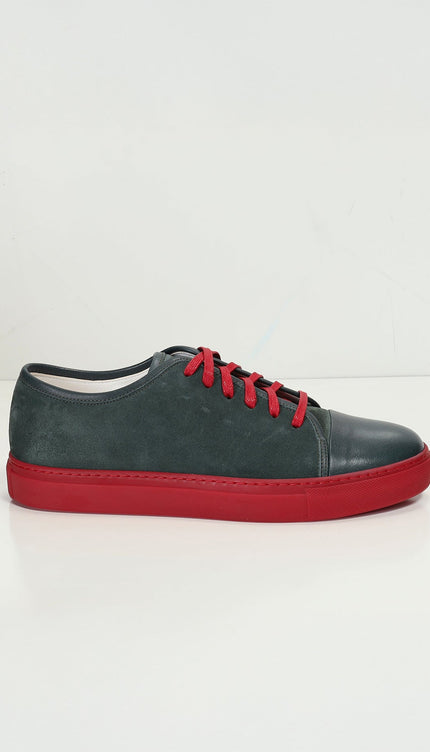 Leather and Suede Court Sneakers - Green Red - Ron Tomson