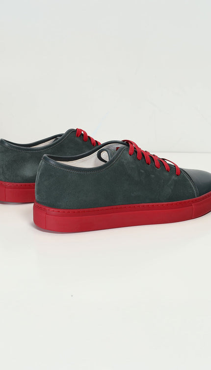 Leather and Suede Court Sneakers - Green Red - Ron Tomson