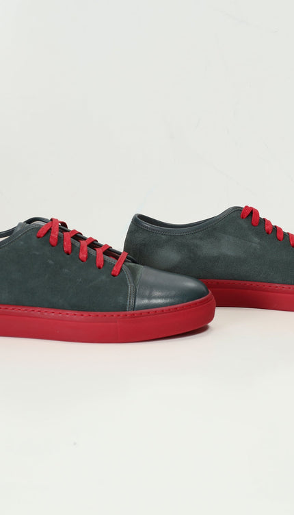 Leather and Suede Court Sneakers - Green Red - Ron Tomson
