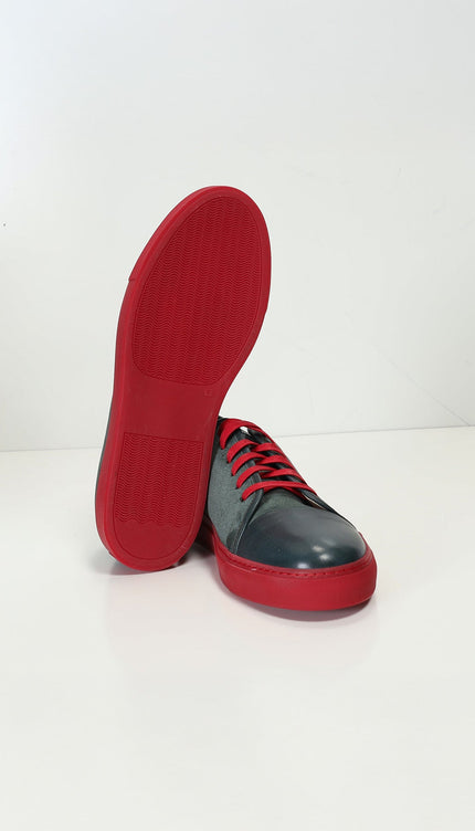 Leather and Suede Court Sneakers - Green Red - Ron Tomson