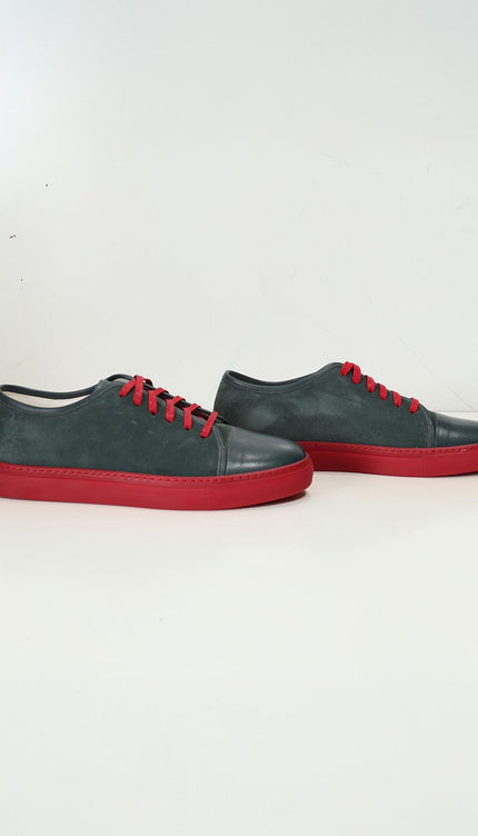 Leather and Suede Court Sneakers - Green Red - Ron Tomson