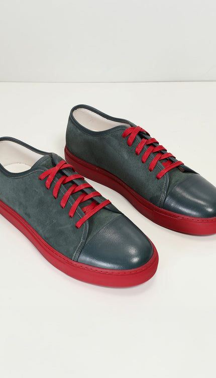 Leather and Suede Court Sneakers - Green Red - Ron Tomson