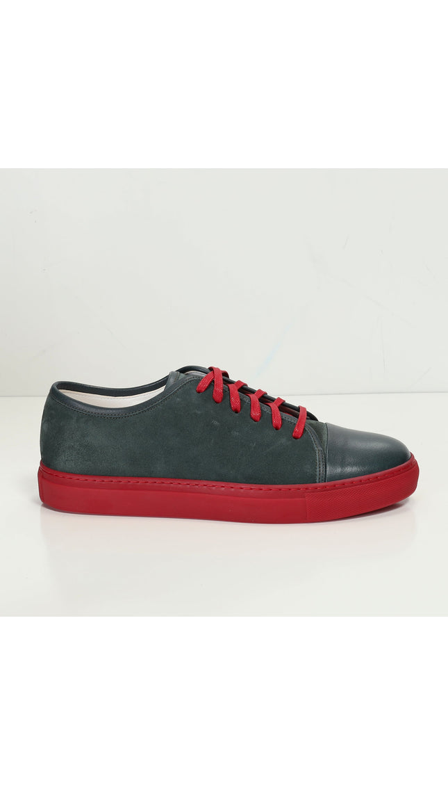 Leather and Suede Court Sneakers - Green Red - Ron Tomson