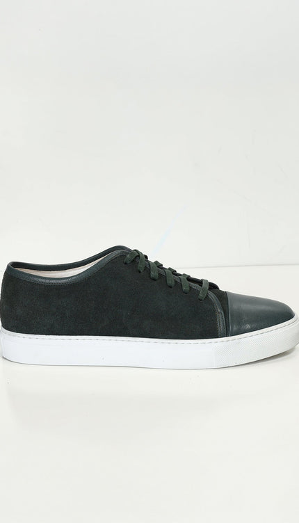 Leather and Suede Court Sneakers - Green White - Ron Tomson