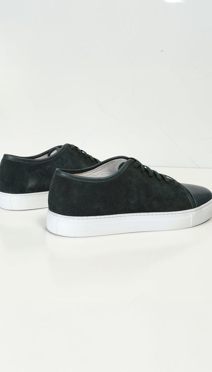 Leather and Suede Court Sneakers - Green White - Ron Tomson