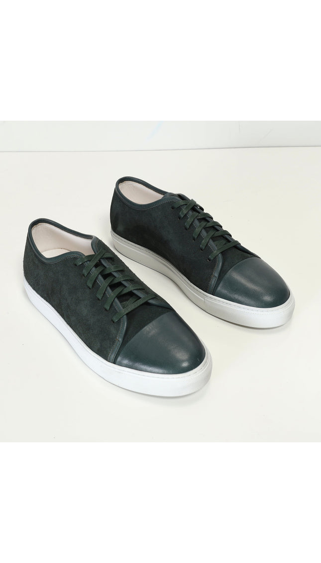 Leather and Suede Court Sneakers - Green White - Ron Tomson