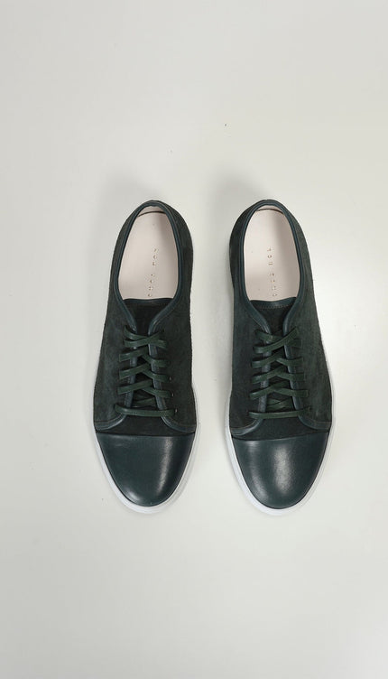 Leather and Suede Court Sneakers - Green White - Ron Tomson