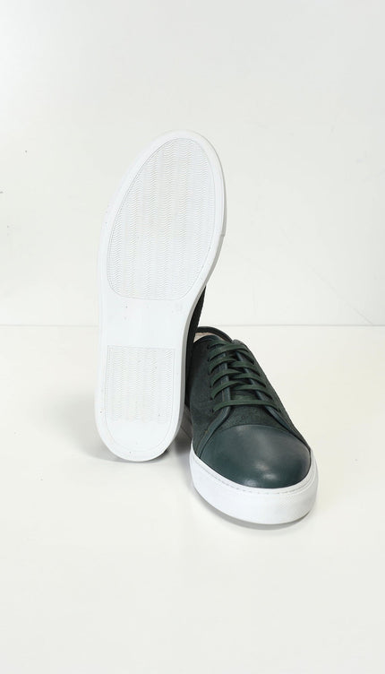 Leather and Suede Court Sneakers - Green White - Ron Tomson