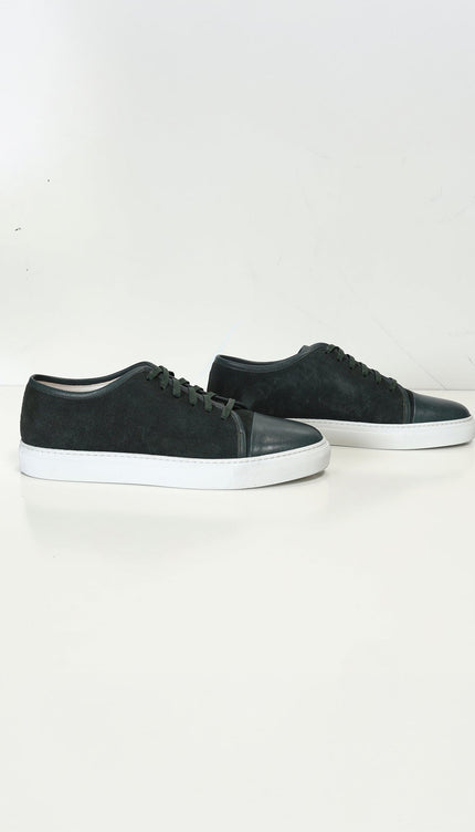 Leather and Suede Court Sneakers - Green White - Ron Tomson