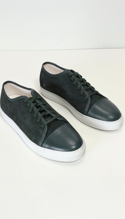 Leather and Suede Court Sneakers - Green White - Ron Tomson