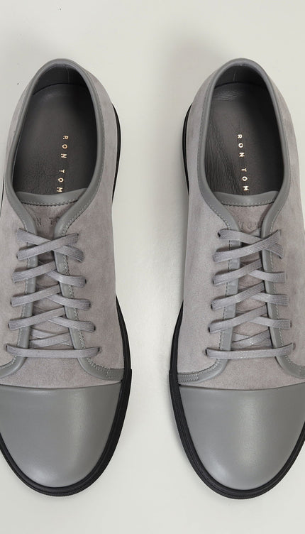 Leather and Suede Court Sneakers - Grey Black - Ron Tomson