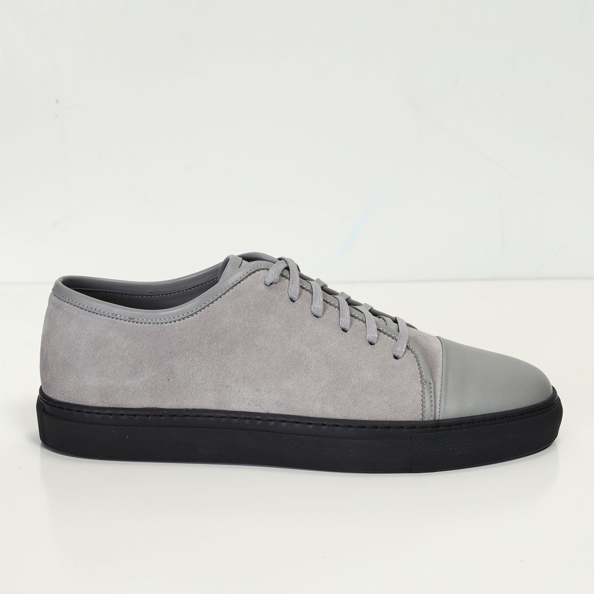 Leather and Suede Court Sneakers - Grey Black - Ron Tomson