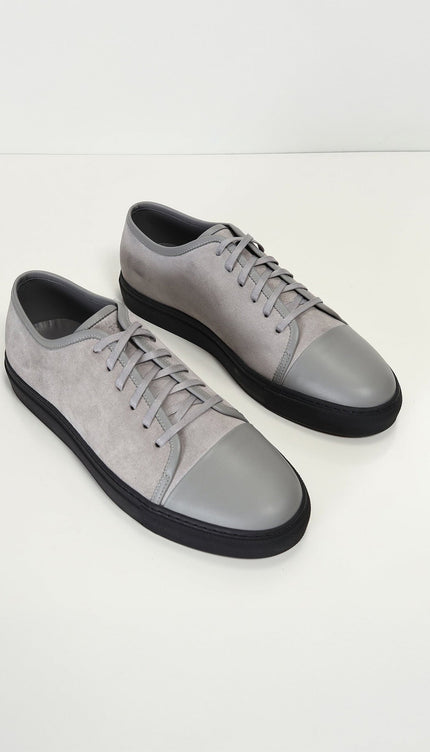 Leather and Suede Court Sneakers - Grey Black - Ron Tomson