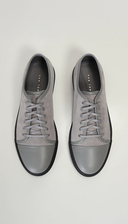 Leather and Suede Court Sneakers - Grey Black - Ron Tomson