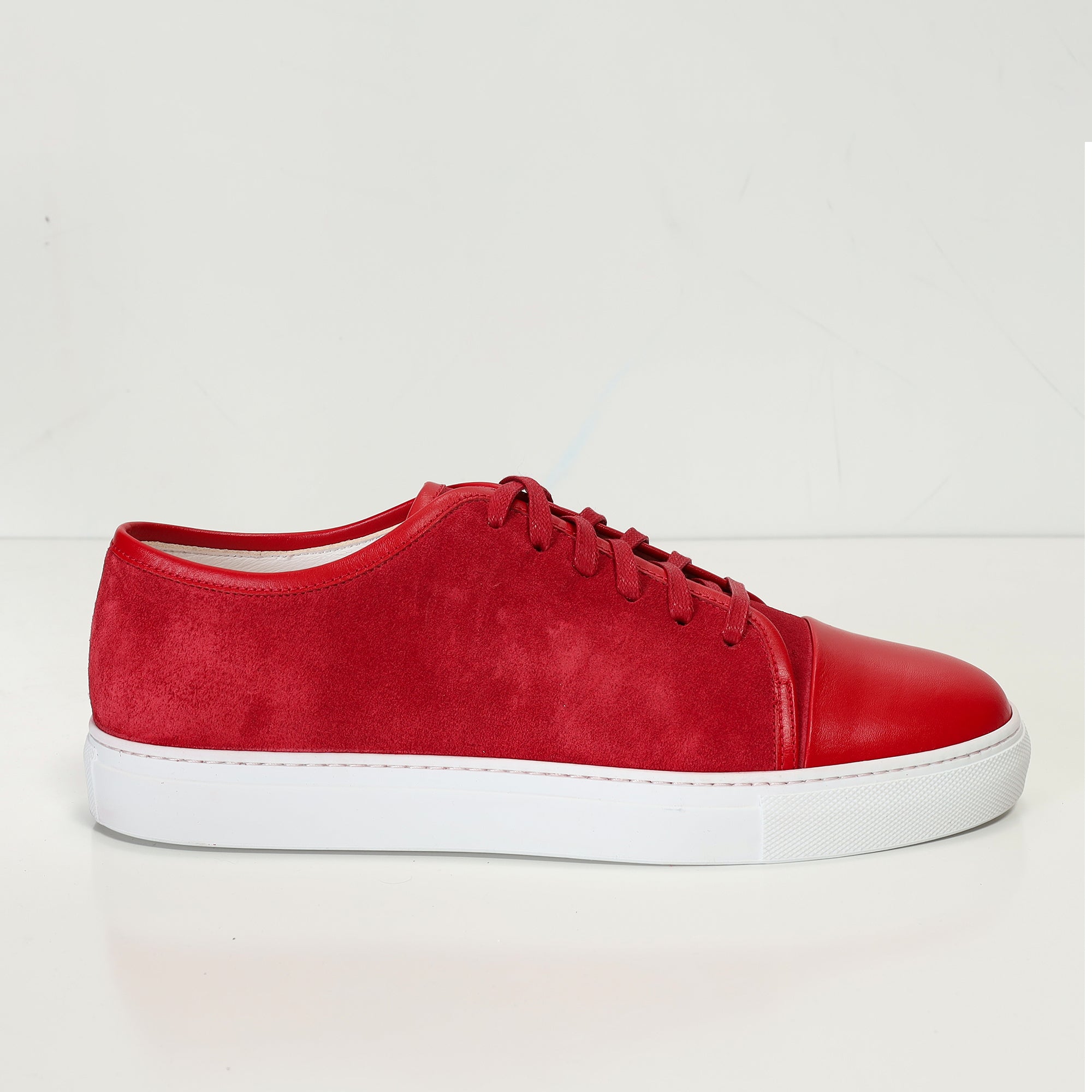 Leather and Suede Court Sneakers - Red White - Ron Tomson
