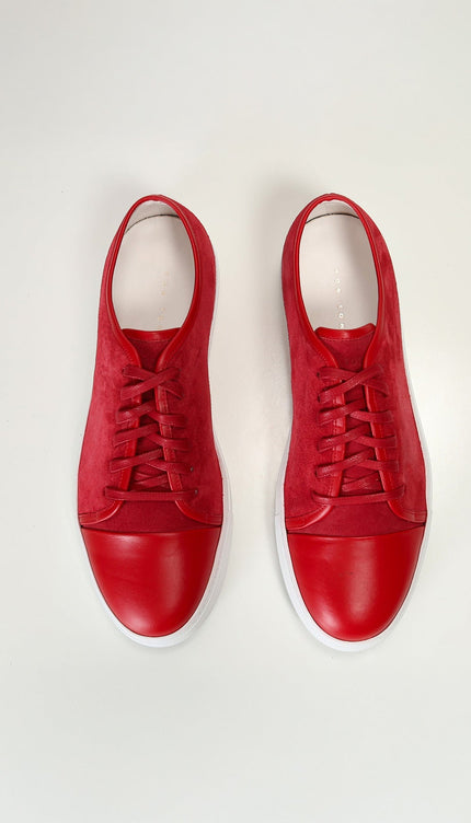 Leather and Suede Court Sneakers - Red White - Ron Tomson