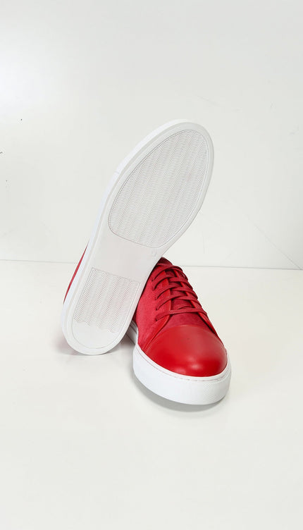 Leather and Suede Court Sneakers - Red White - Ron Tomson