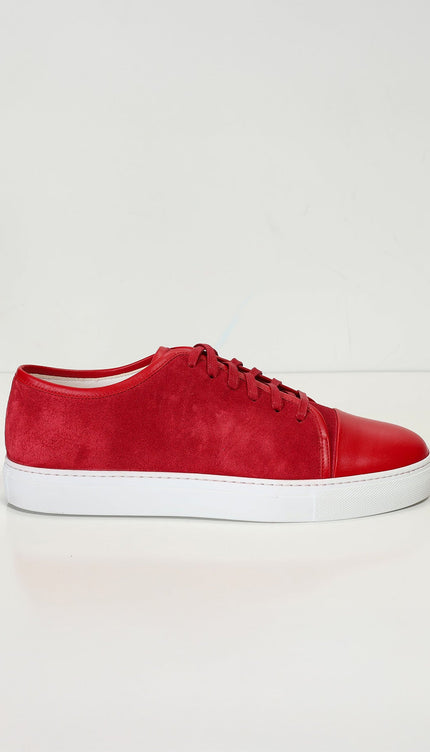 Leather and Suede Court Sneakers - Red White - Ron Tomson