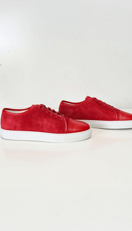 Leather and Suede Court Sneakers - Red White - Ron Tomson