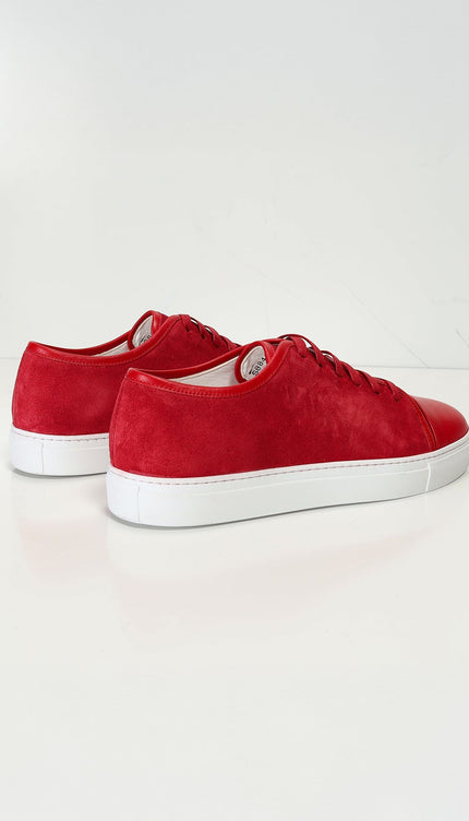 Leather and Suede Court Sneakers - Red White - Ron Tomson