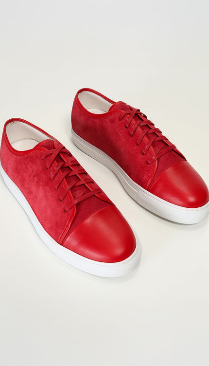 Leather and Suede Court Sneakers - Red White - Ron Tomson