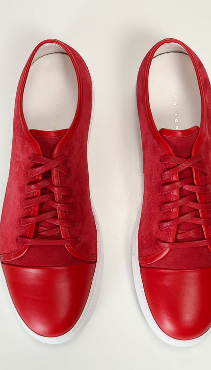 Leather and Suede Court Sneakers - Red White - Ron Tomson