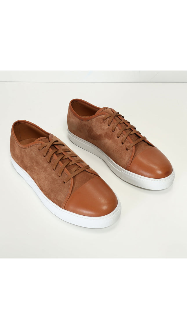 Leather and Suede Court Sneakers - Tan White - Ron Tomson