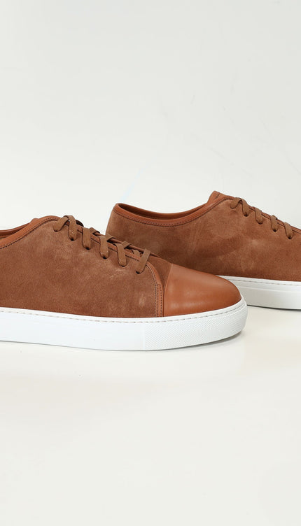 Leather and Suede Court Sneakers - Tan White - Ron Tomson