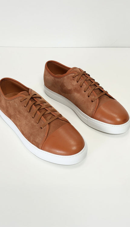 Leather and Suede Court Sneakers - Tan White - Ron Tomson