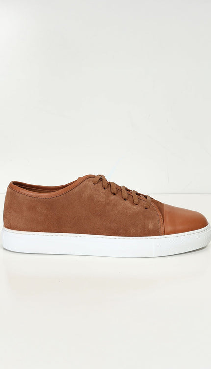 Leather and Suede Court Sneakers - Tan White - Ron Tomson