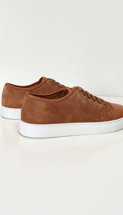 Leather and Suede Court Sneakers - Tan White - Ron Tomson