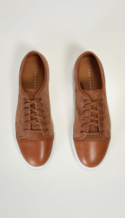 Leather and Suede Court Sneakers - Tan White - Ron Tomson