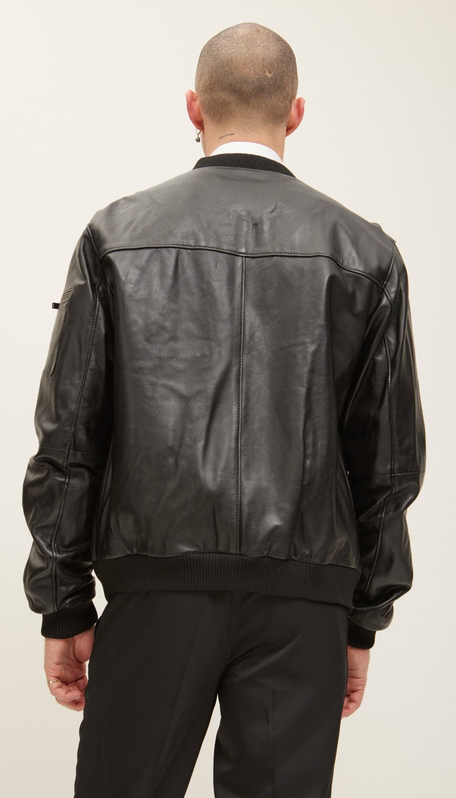 Leather Bomber Jacket - Black - Ron Tomson