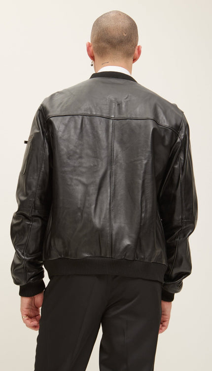 Leather Bomber Jacket - Black - Ron Tomson