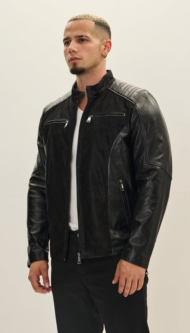 Leather Bomber Jacket - Black Suede - Ron Tomson