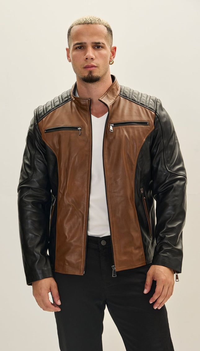 Leather Bomber Jacket - Black Whiskey - Ron Tomson