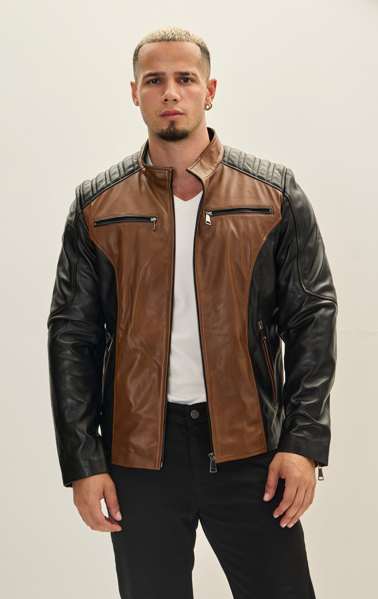 Leather Bomber Jacket - Black Whiskey - Ron Tomson