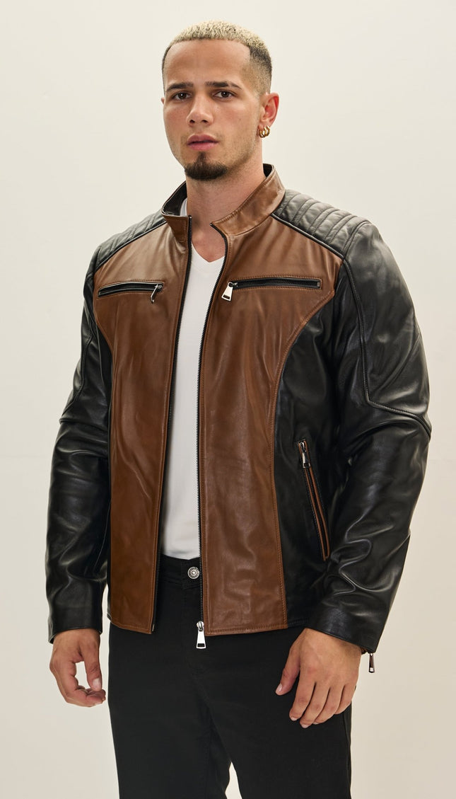 Leather Bomber Jacket - Black Whiskey - Ron Tomson