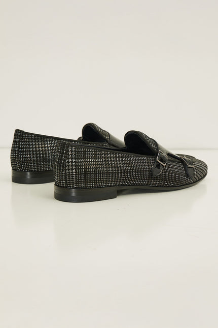 Leather Double Monk Strap Shoes - Black - Ron Tomson