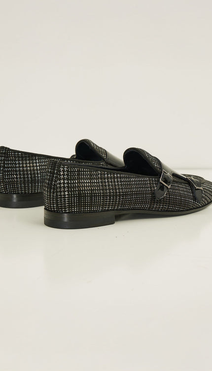 Leather Double Monk Strap Shoes - Black - Ron Tomson