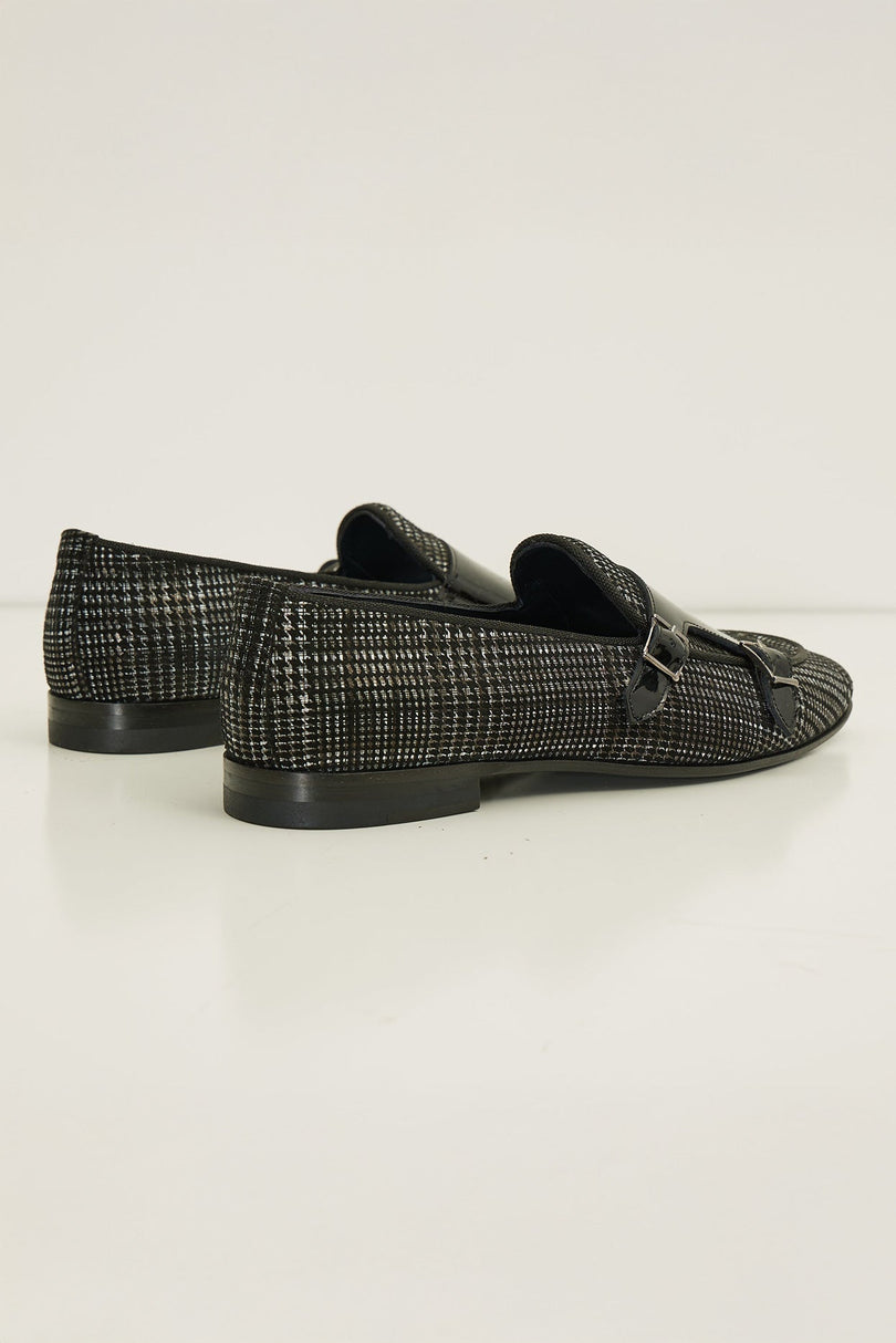 Leather Double Monk Strap Shoes - Black - Ron Tomson
