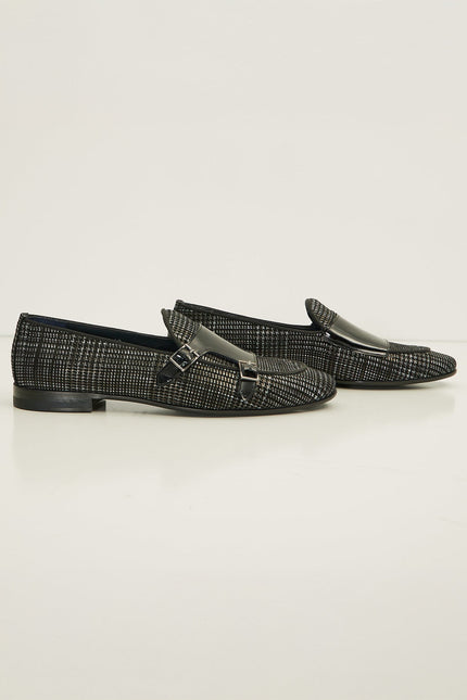 Leather Double Monk Strap Shoes - Black - Ron Tomson