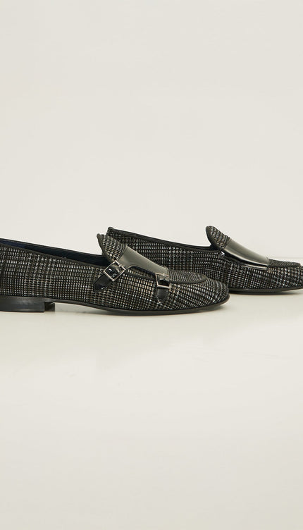 Leather Double Monk Strap Shoes - Black - Ron Tomson