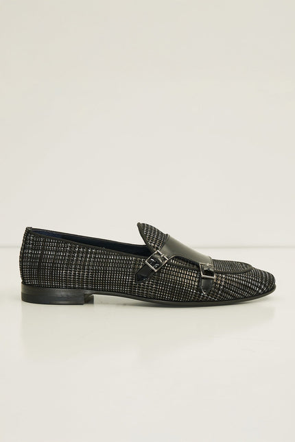 Leather Double Monk Strap Shoes - Black - Ron Tomson