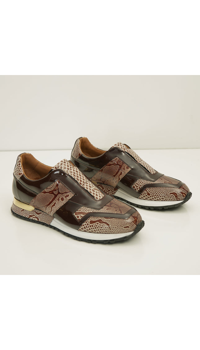 Leather Embossed Snakeskin Sneakers - Brown Beige - Ron Tomson