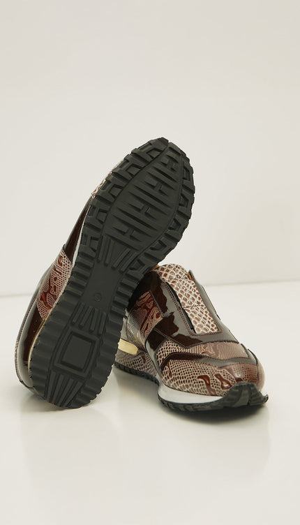 Leather Embossed Snakeskin Sneakers - Brown Beige - Ron Tomson